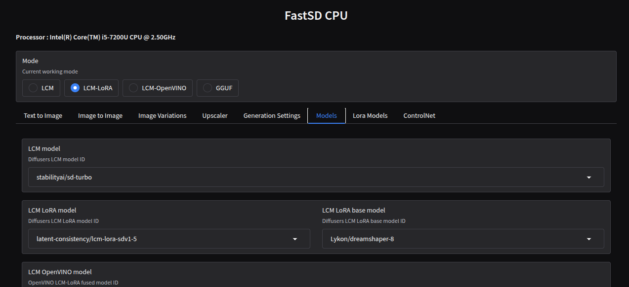 Fast SD Model Settings