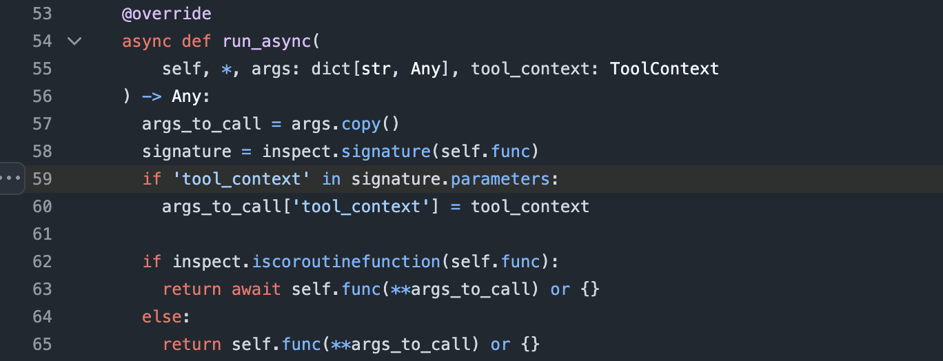 Code fragment that injects ToolContext to tool function