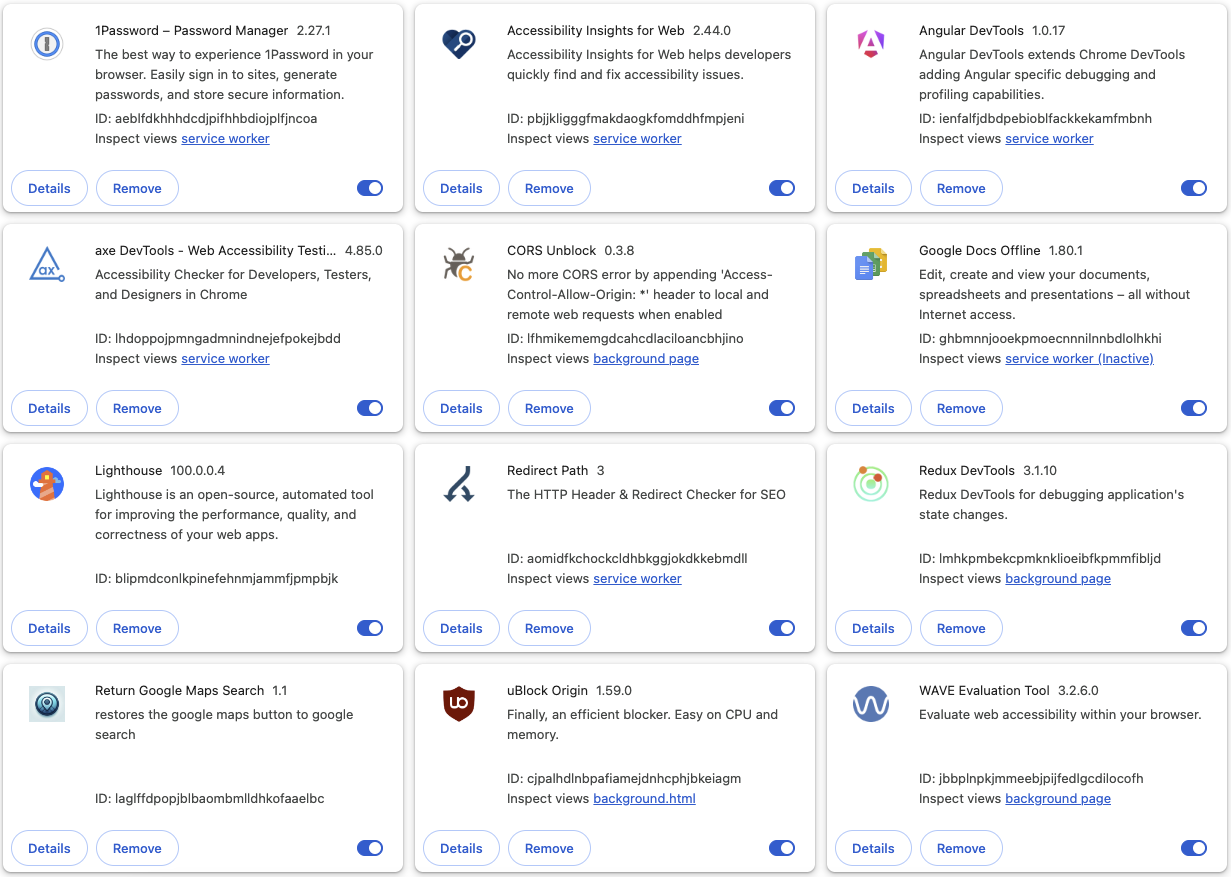 My AA user's chromium extensions