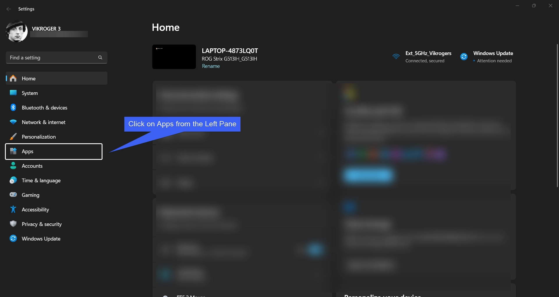 Select Apps from the Left Pane