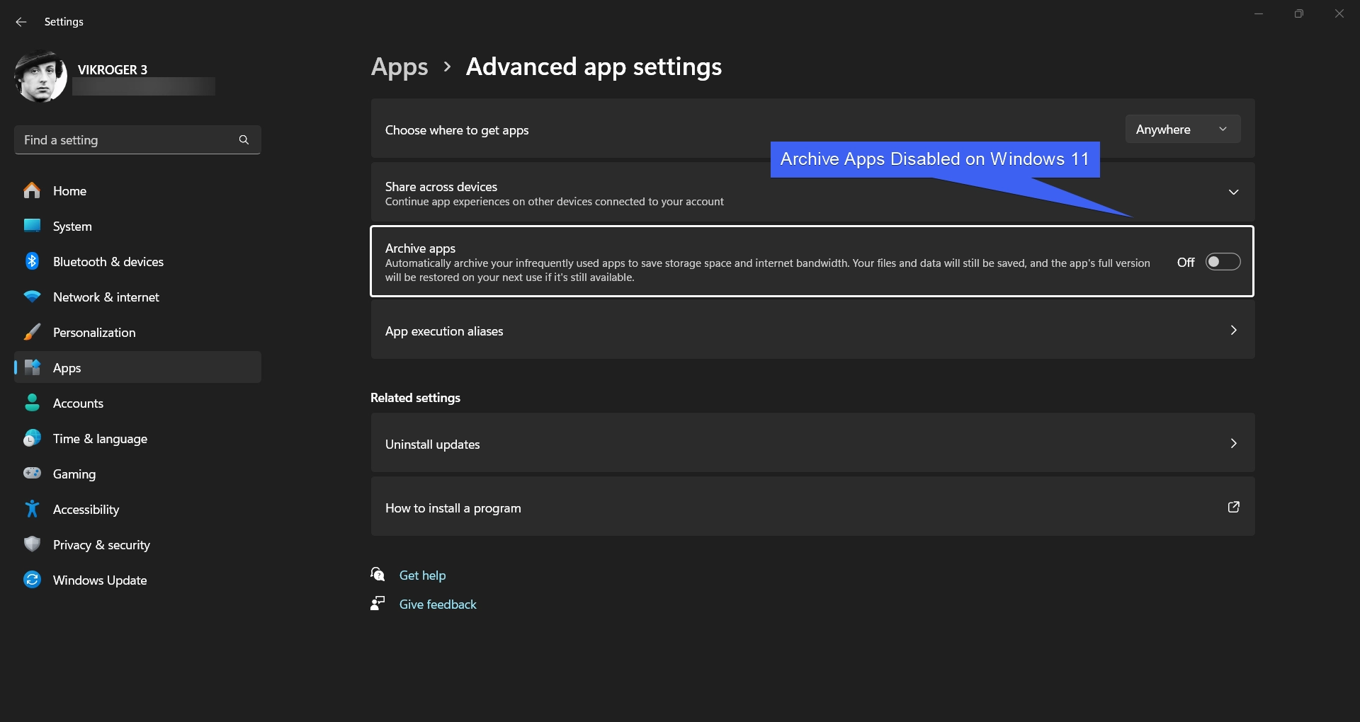 Archive Apps Disabled on Windows 11