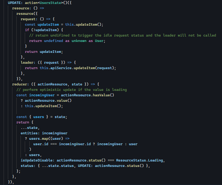 Demonstration of implementation of UPDATE action