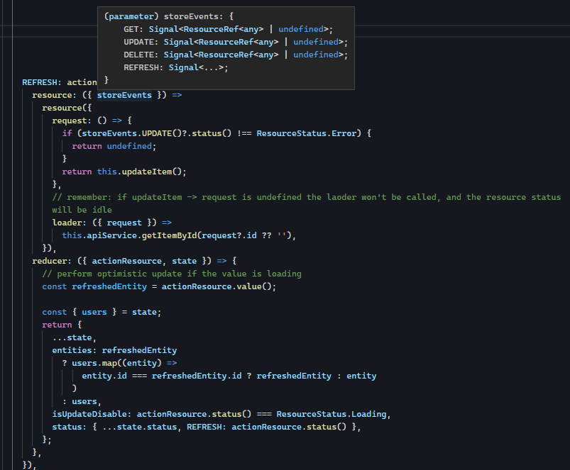 Use storeEvents signal for internal action source