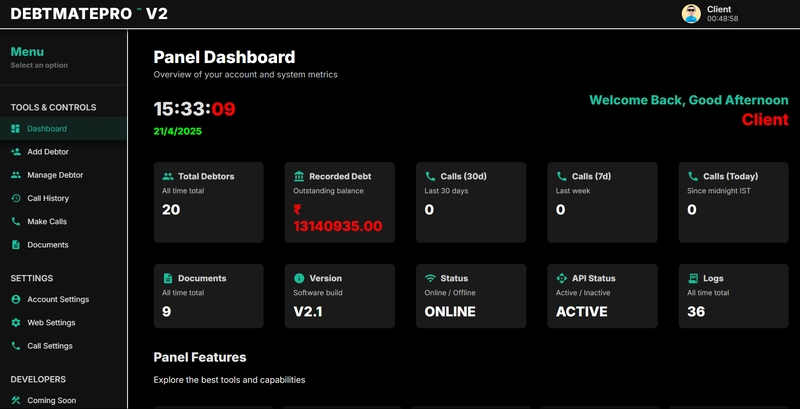 Inside DebtMatePro V2: Dashboard Page