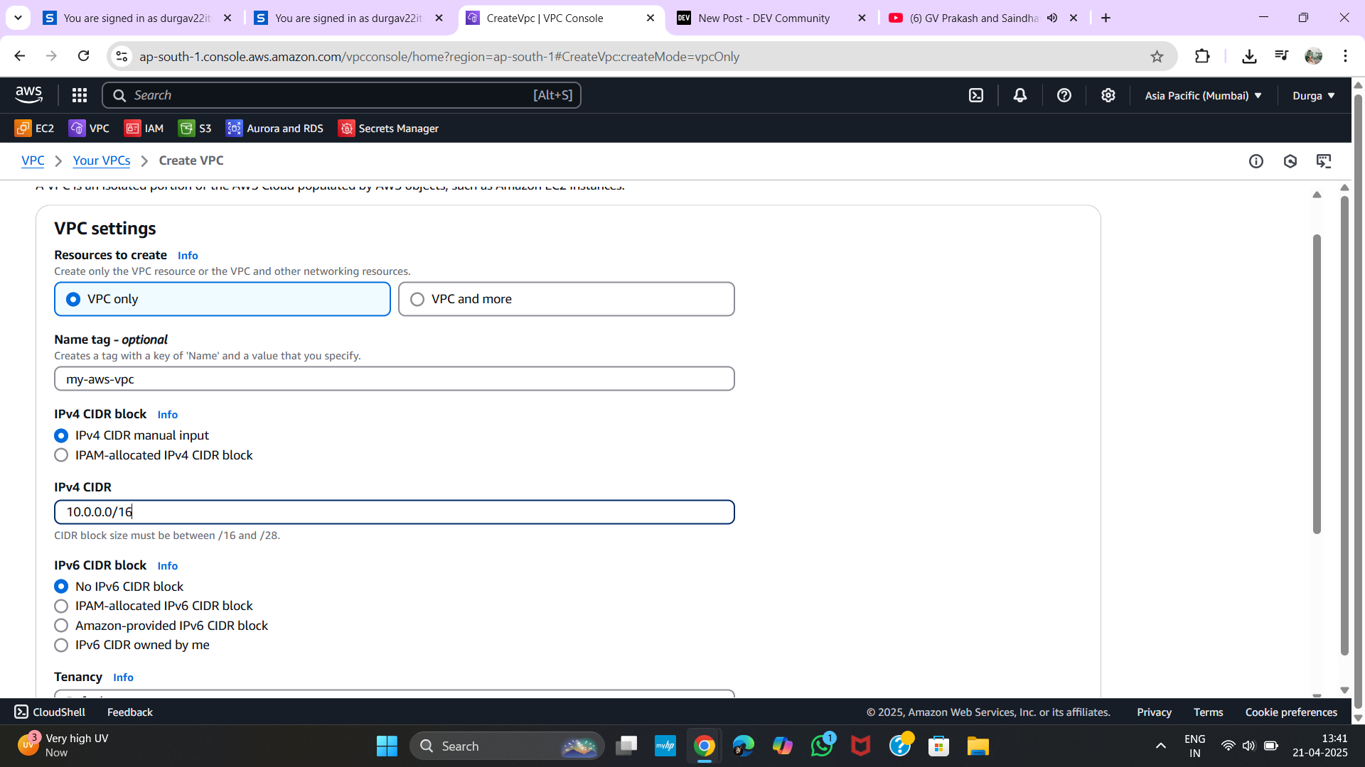 Create VPC
