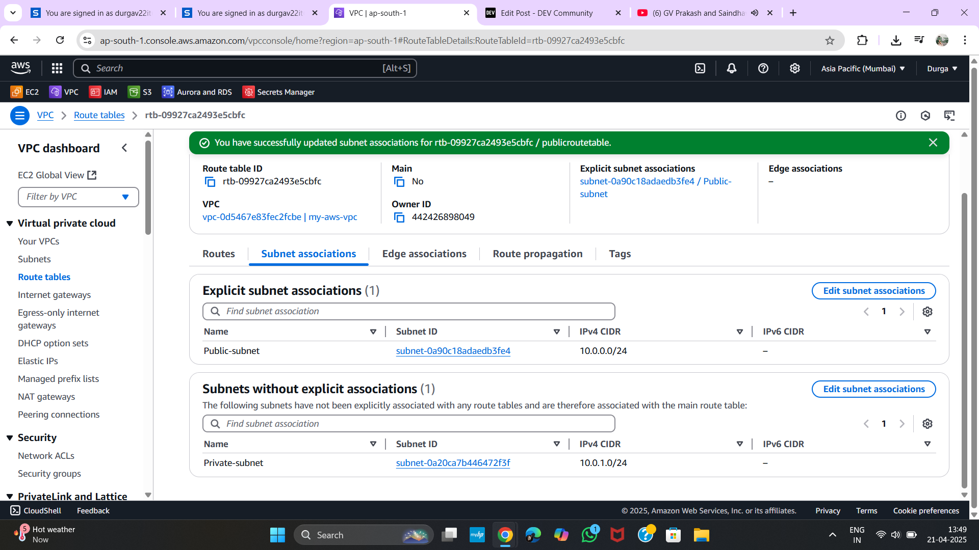 Edit Subnet Association