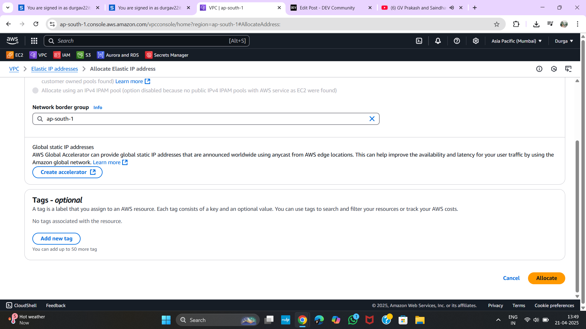 Allocate EIP