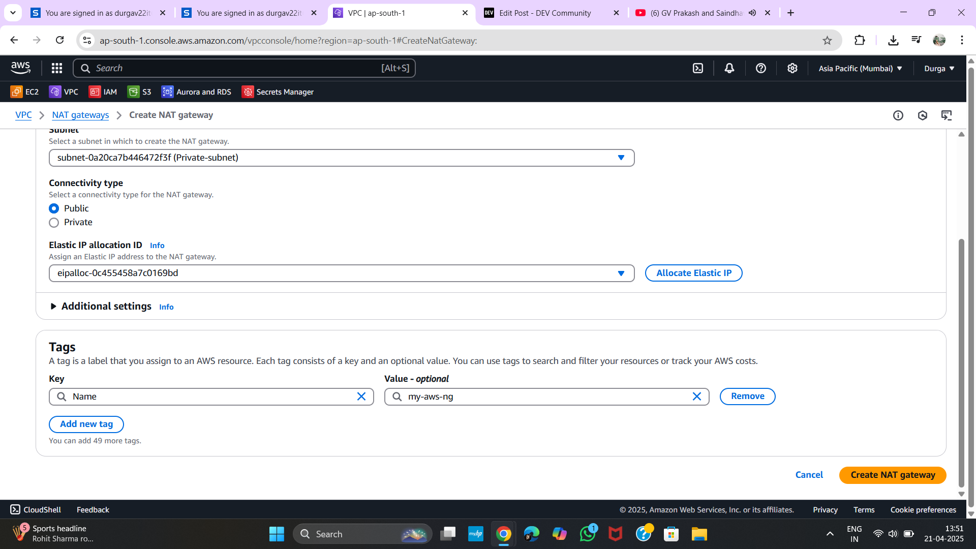 Create NAT Gateway