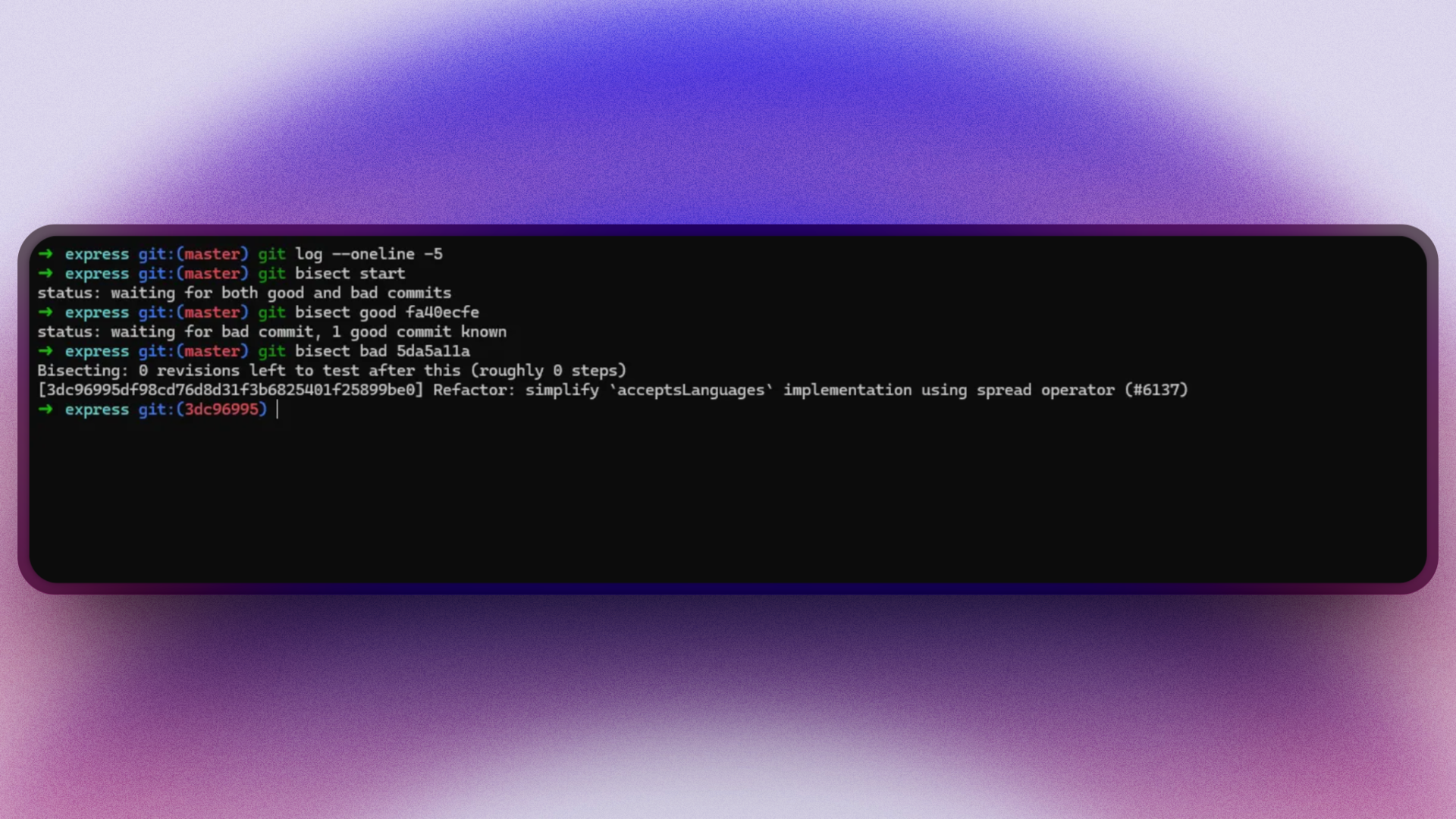 Using  raw `git bisect` endraw  to track down a bug by isolating the exact commit that introduced it. Because commits are atomic, Git can zero in on the problem with precision.