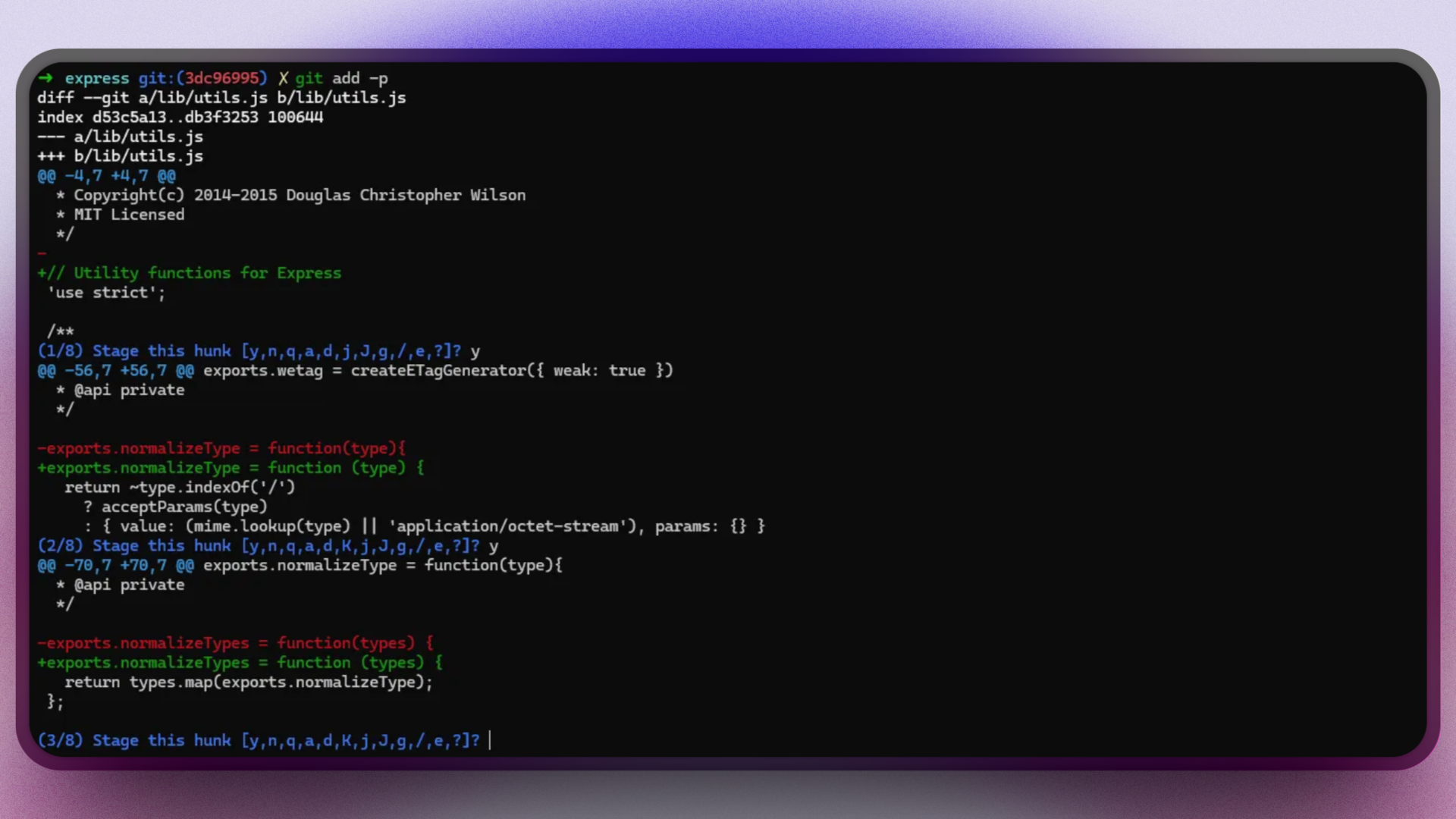 Interactive staging with  raw `git add -p` endraw , which lets you commit changes in small, meaningful chunks. Each hunk represents part of a larger change, but you decide what gets committed and when.