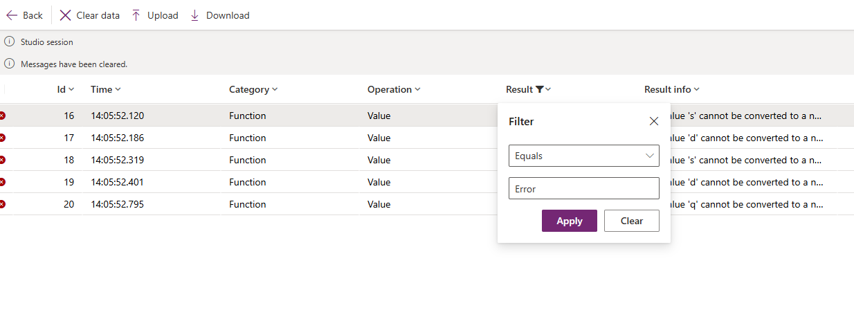 filter errors