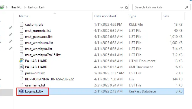 Figure 3: Moving the KeePass database to our Kali shared folder