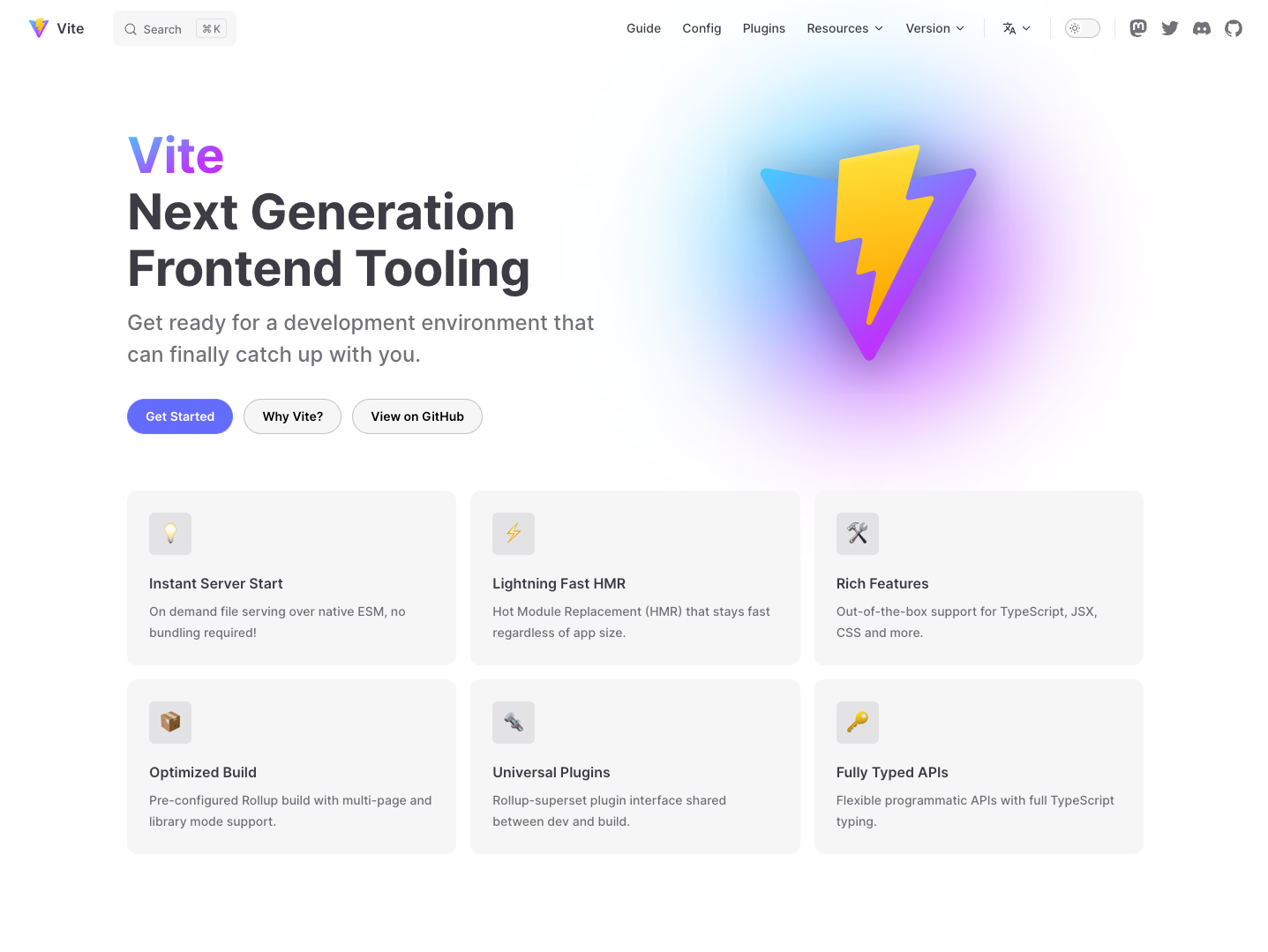 Screenshot of Vite homepage