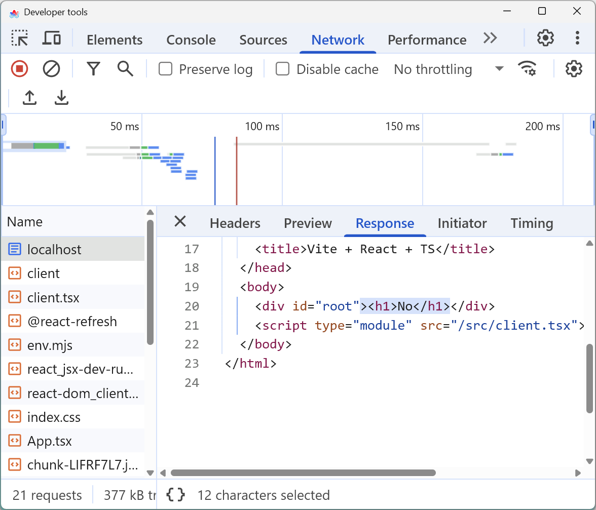 Screenshot of the SSR result with a 