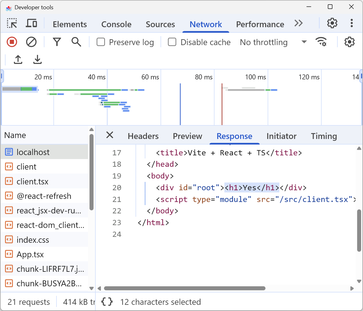 Screenshot of the SSR result with a 