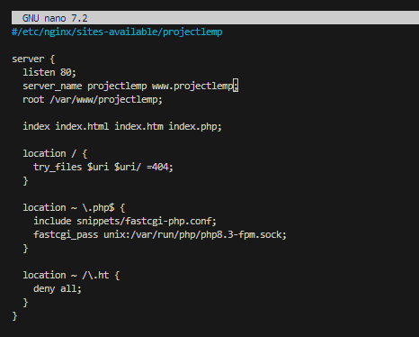 Nginx config in Nano