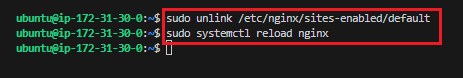 Disable Default and Reload nginx