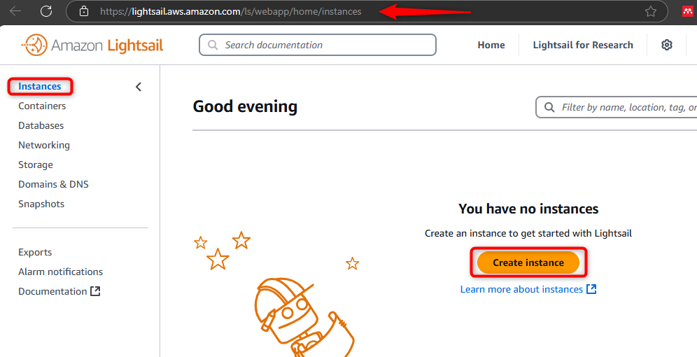 AWS Lightsail landing page