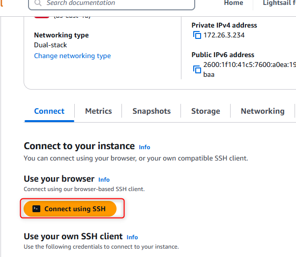 Connect to Lightsail Instance