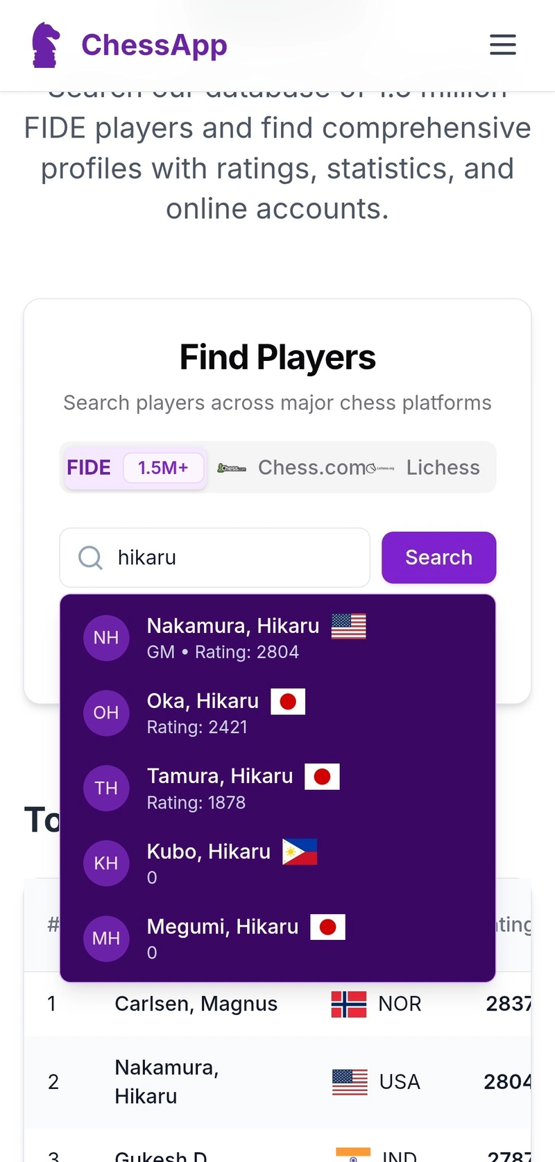 How I Built ChessApp: A Web Platform to Search FIDE, Chess.com, and Lichess Players