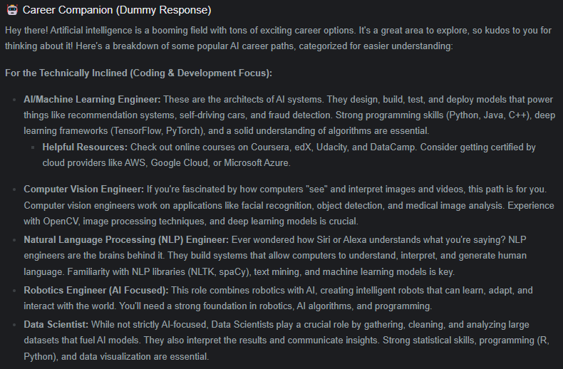 Structured response with markdown