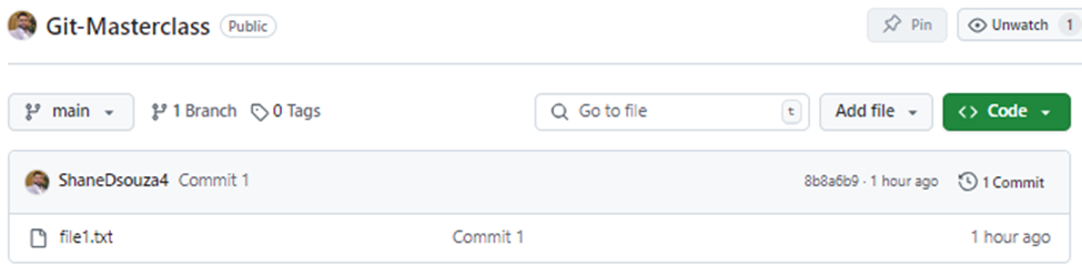 Commit now visible on GitHub