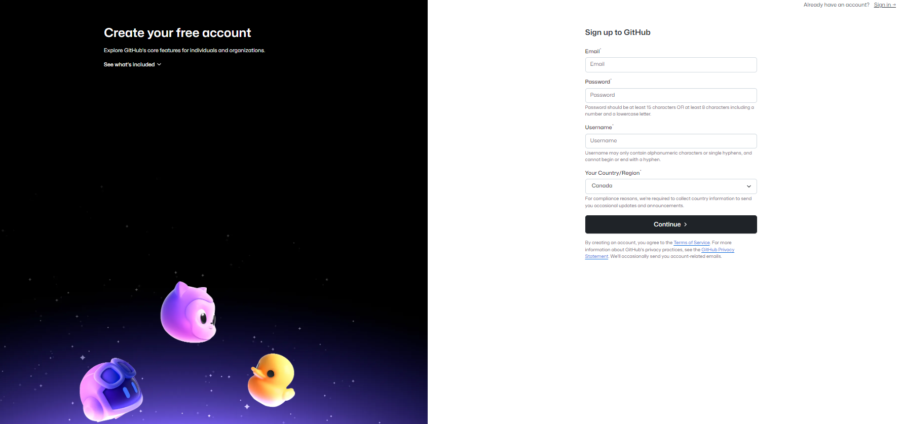 Github Signup Page