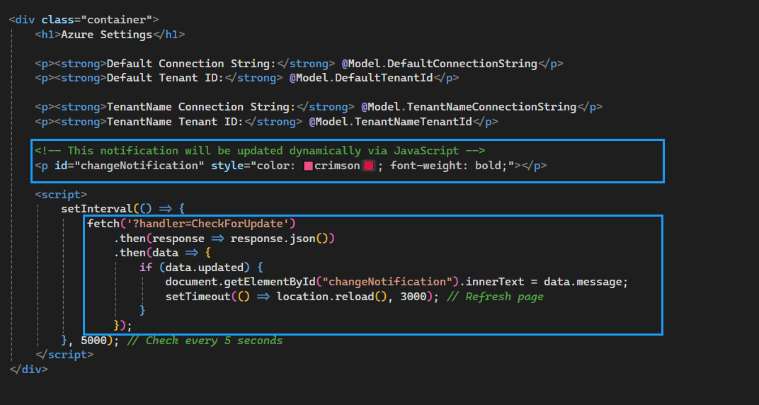 shows frontend code
