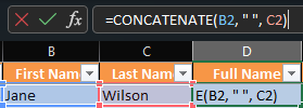Application of CONCATENATE function