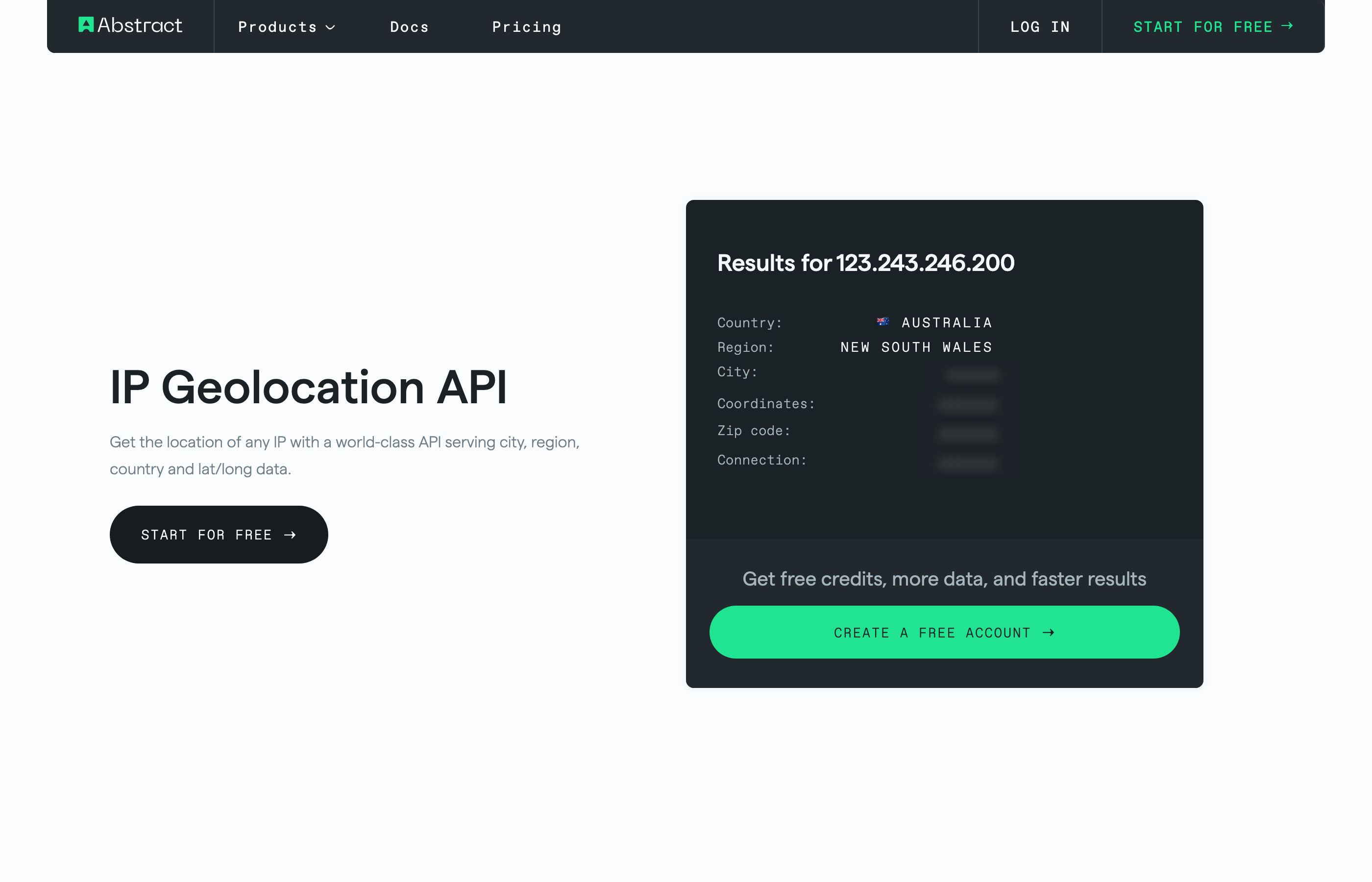Abstract API website screenshot