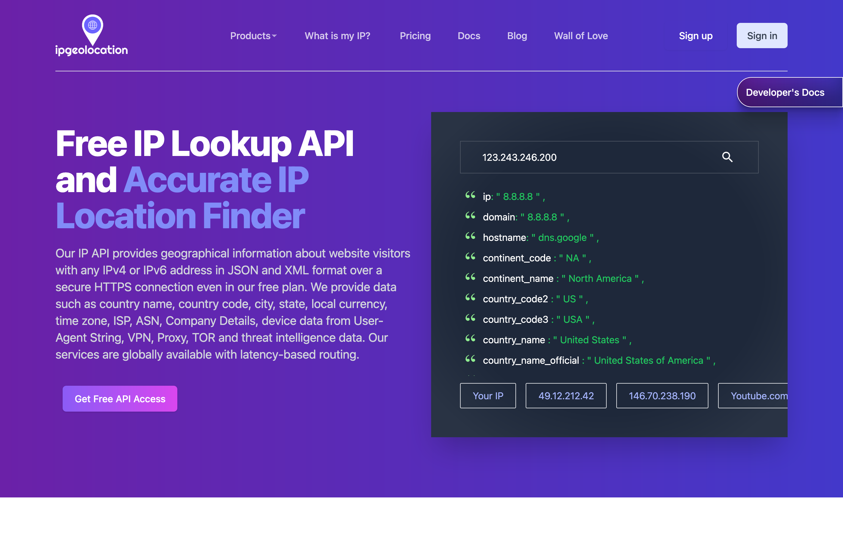 IPGeolocation website screenshot