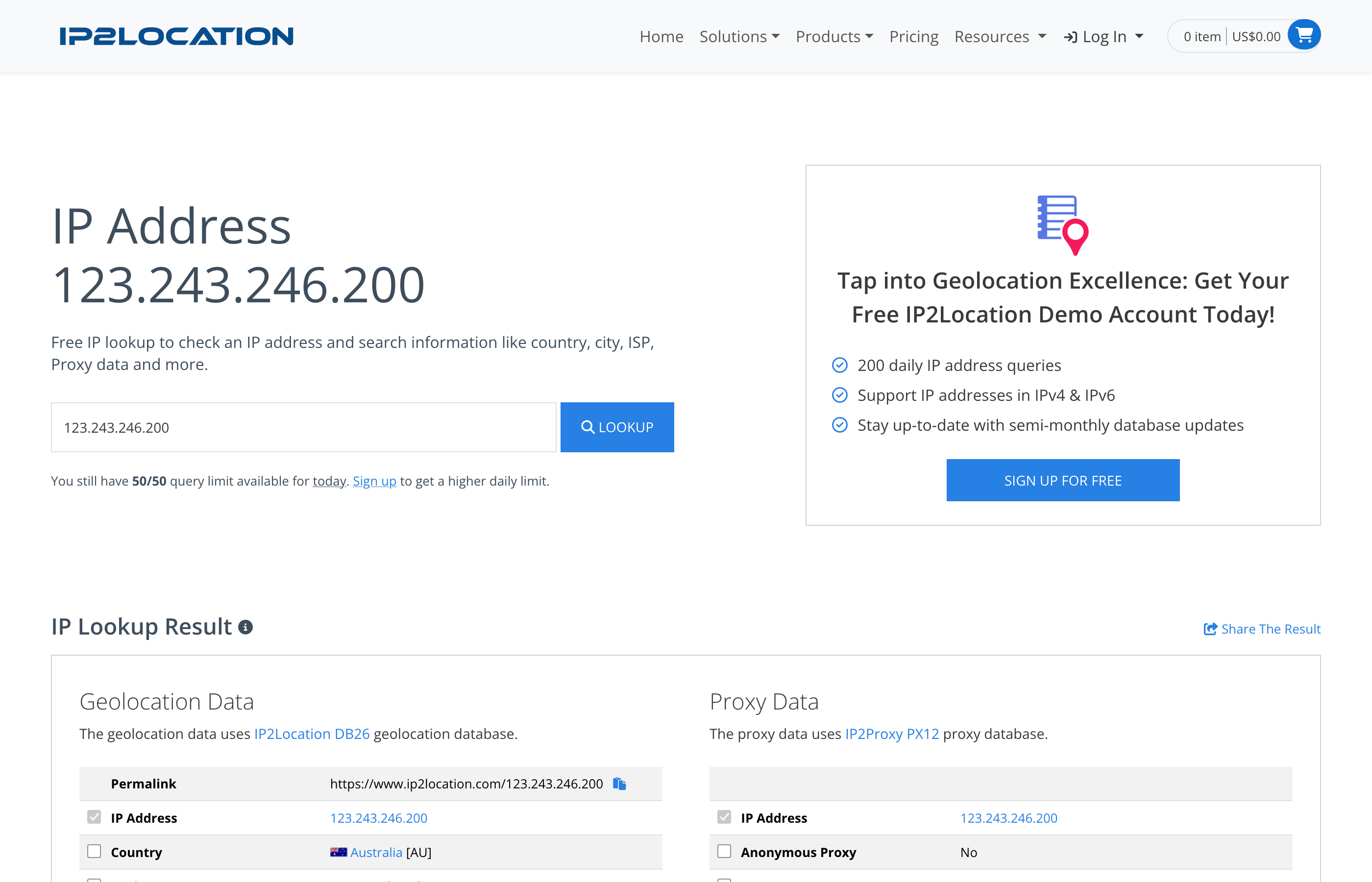 IP2Location website screenshot