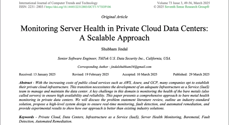Monitoring Server Health in Private Cloud Data Centers: A Scalable Approach