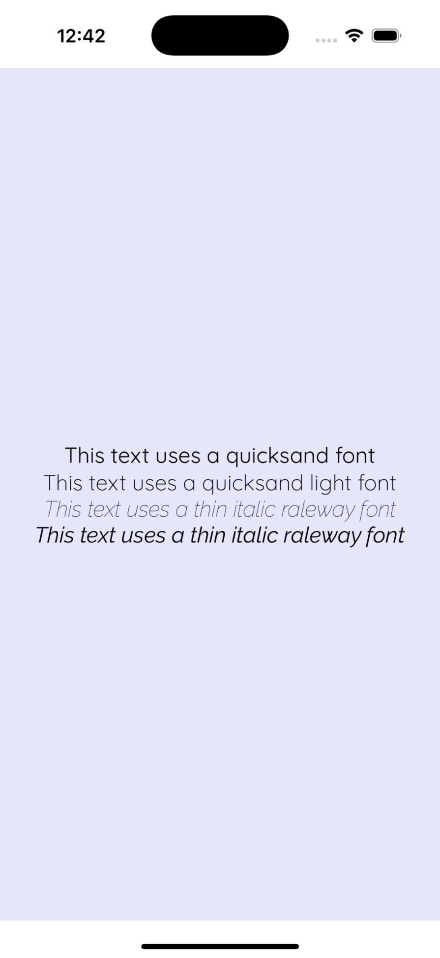 code ouput showing four text styled by quicksand and raleway fonts