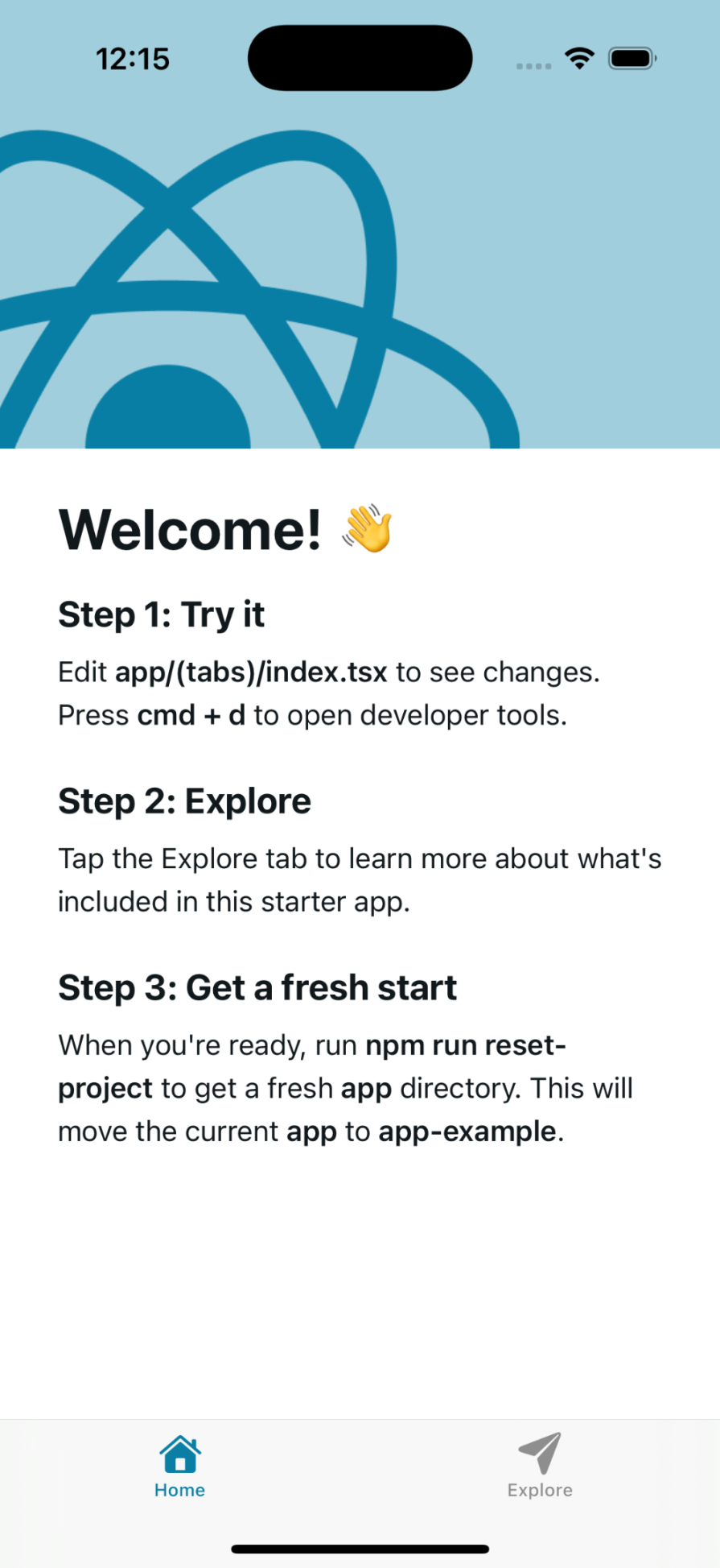 default expo screen