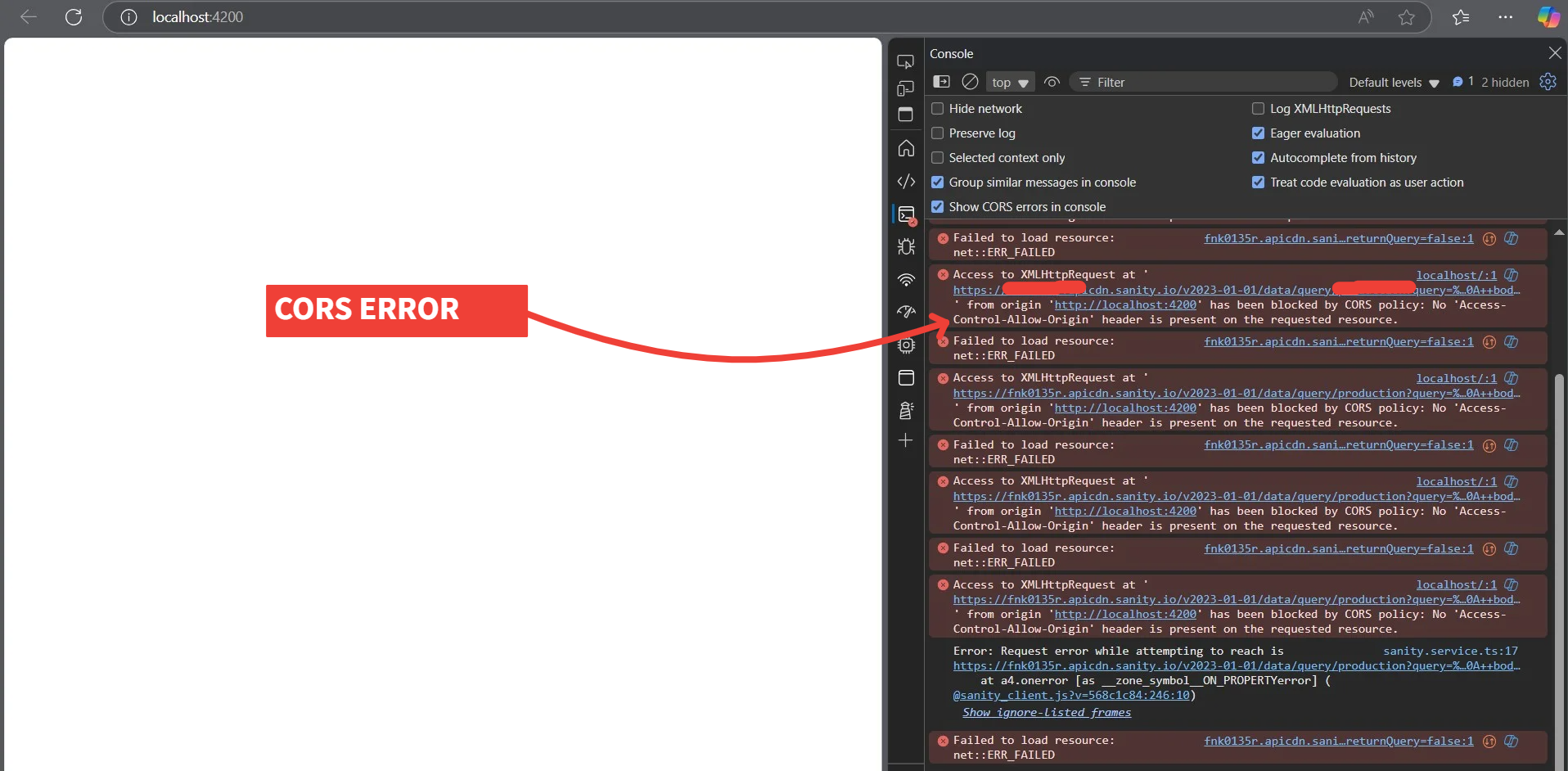 Sanity CORS ERROR