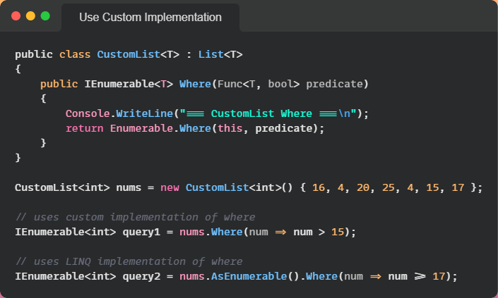 Using custom implementation