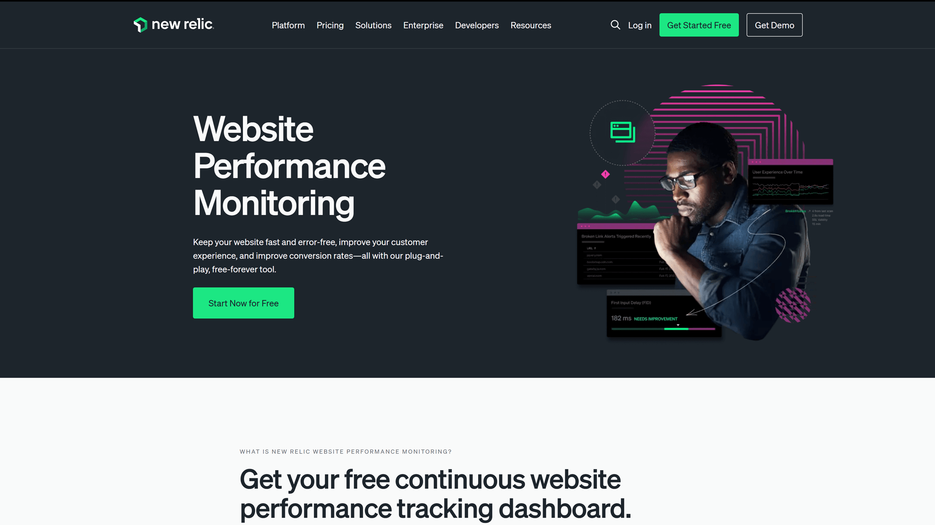 Screenshot of webpage of New Relic
