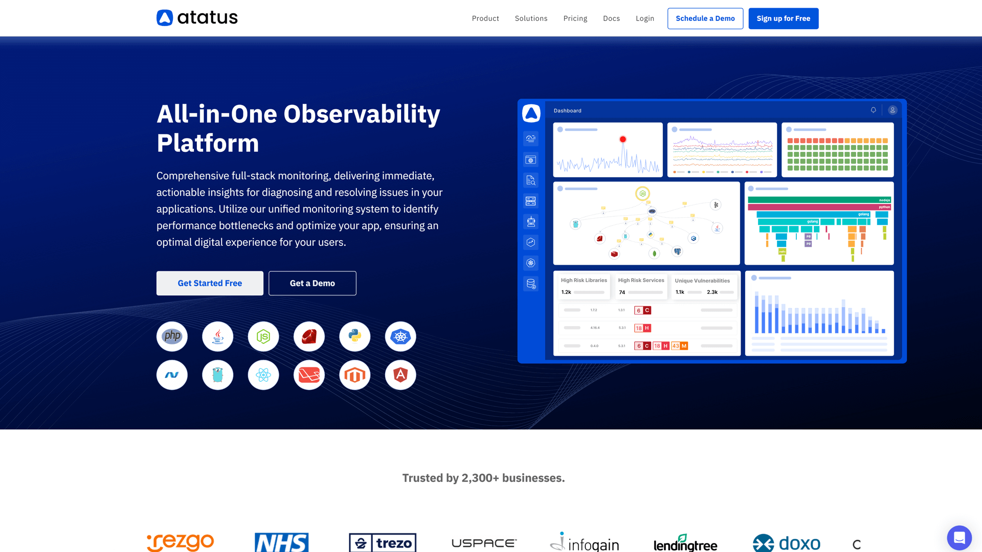 Screenshot of webpage of Atatus