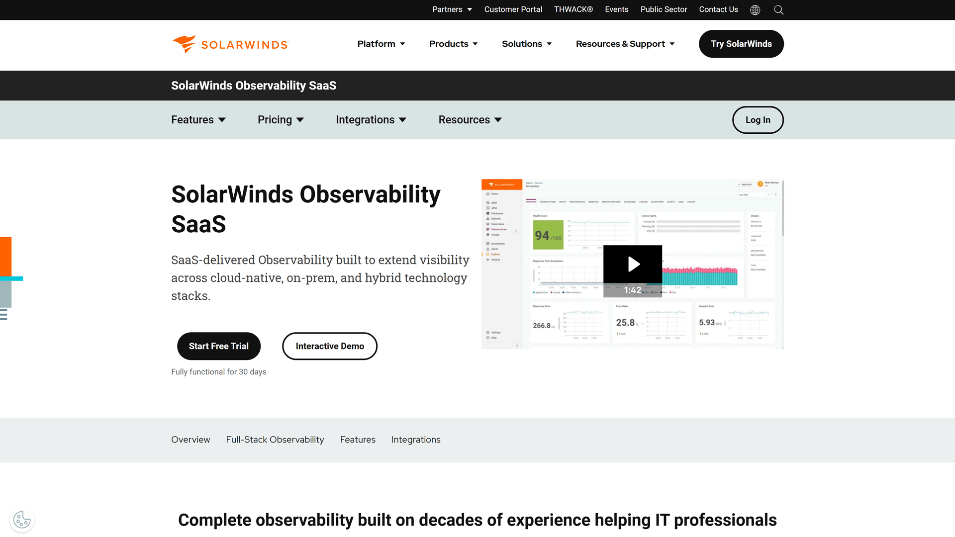SaaS monitoring by SolarWinds