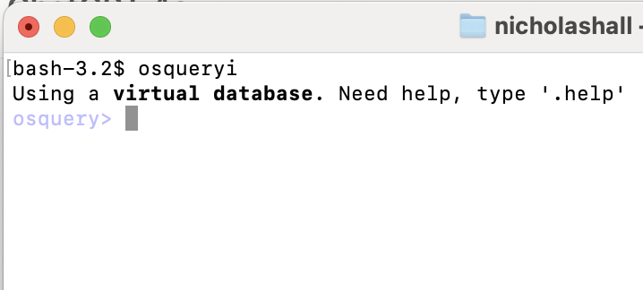 Image shows the Command line interface open to start queries in osquery
