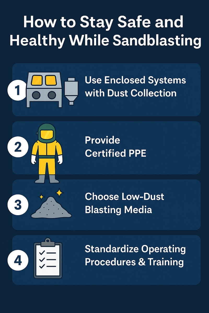 ❓Question: How can sandblasting operators stay safe and healthy at work?
