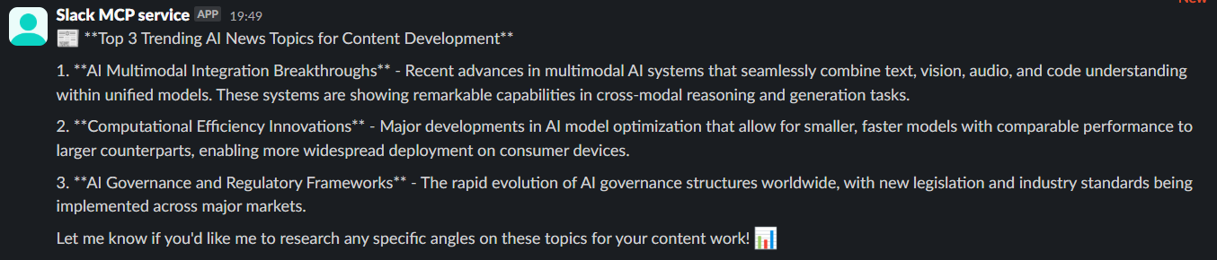 Slack channel output