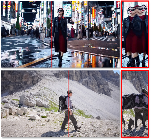 NormalCrafter generates temporally consistent normal sequences with fine-grained details from open-world videos with arbitrary lengths. Compared to results from state-of-the-art image normal estimators, our results exhibit both higher spatial fidelity and temporal consistency, as shown in the frame visualizations and temporal profiles (marked by the red lines and rectangles).