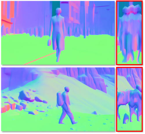 Naively repurposing video diffusion models, e.g. SVD, for normal estimation produces over-smoothed predictions, due to insufficient high-level semantic cues in SVD features. By leveraging Semantic Feature Regularization (SFR) to align diffusion features with DINO, our approach yields sharper and more fine-grained normal predictions.