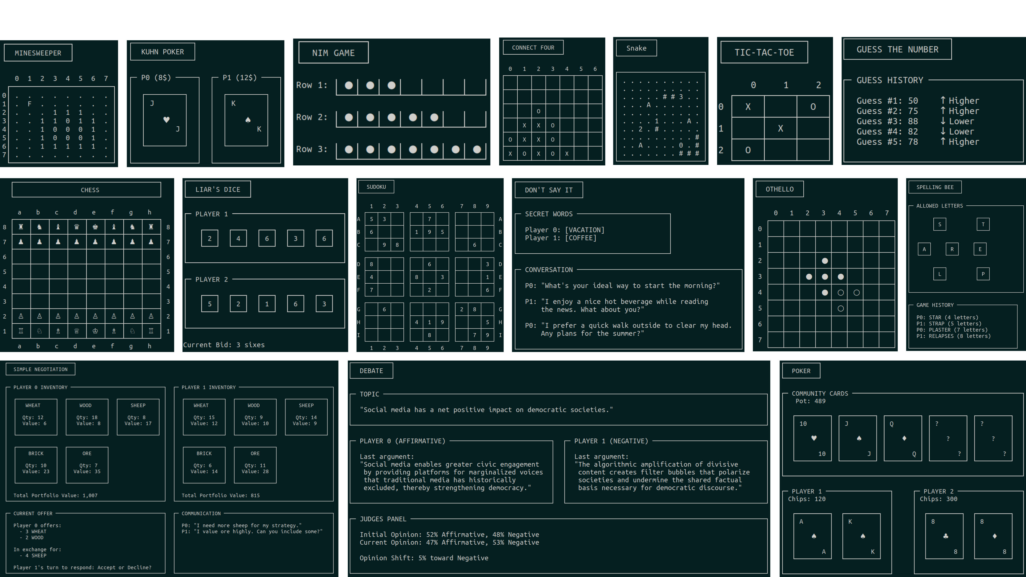 Images of some (rendered) TextArena environments.