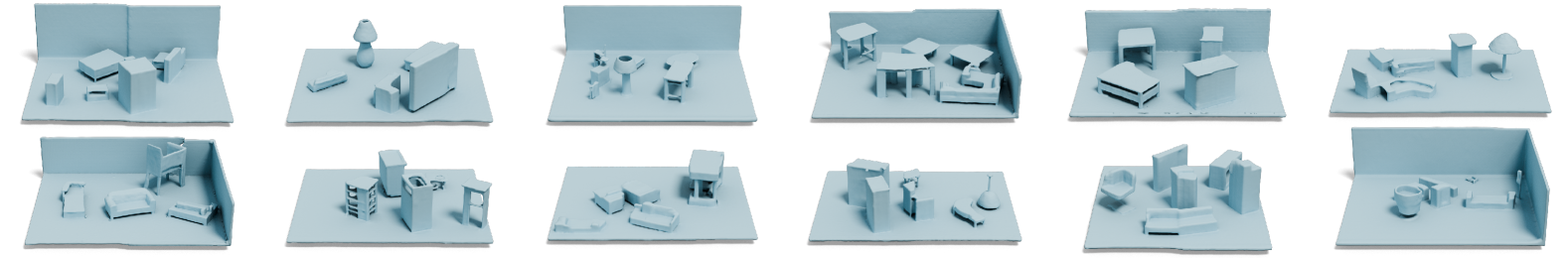 Scene-level generation results. Experiments are conducted on Synthetic Rooms dataset.