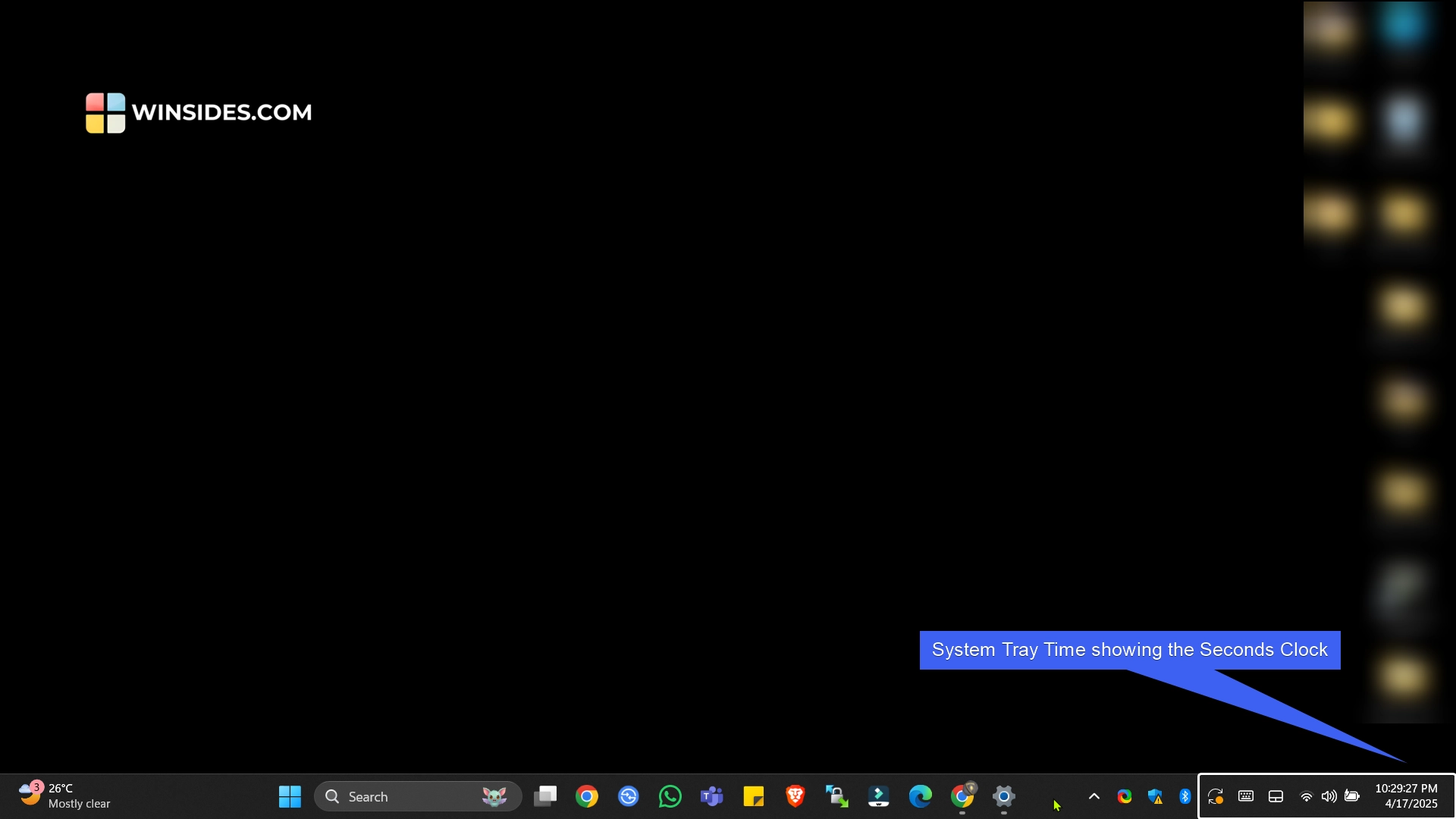 System Tray showing Seconds Clock