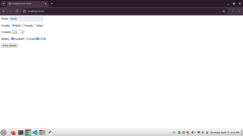 Registration Form Application in Spring boot java