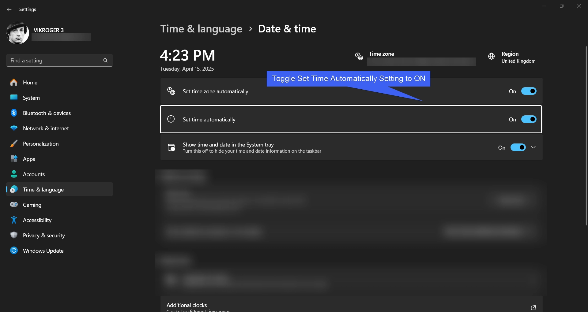 Enable Set Time Automatically